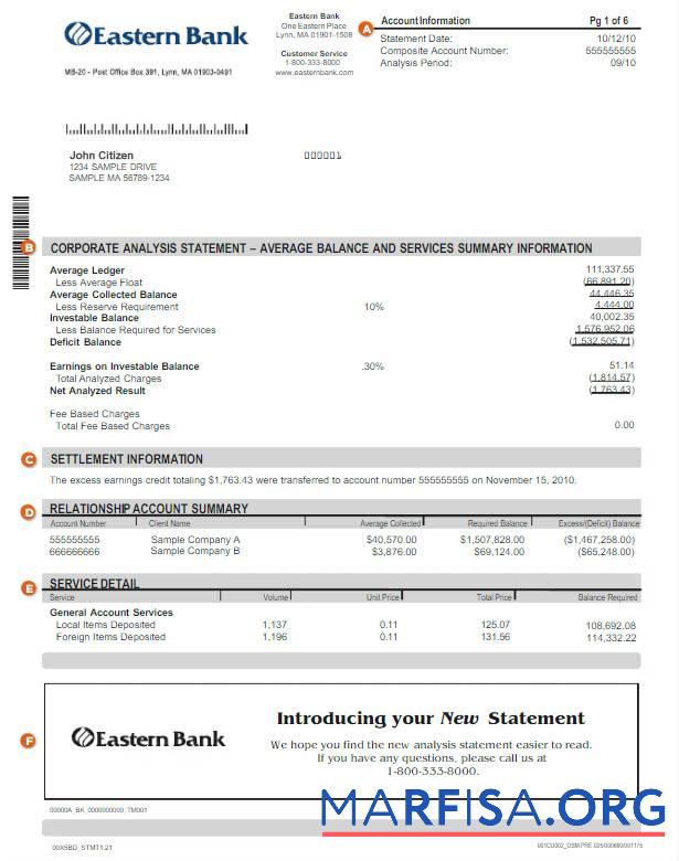 Realistic USA Eastern bank statement word template